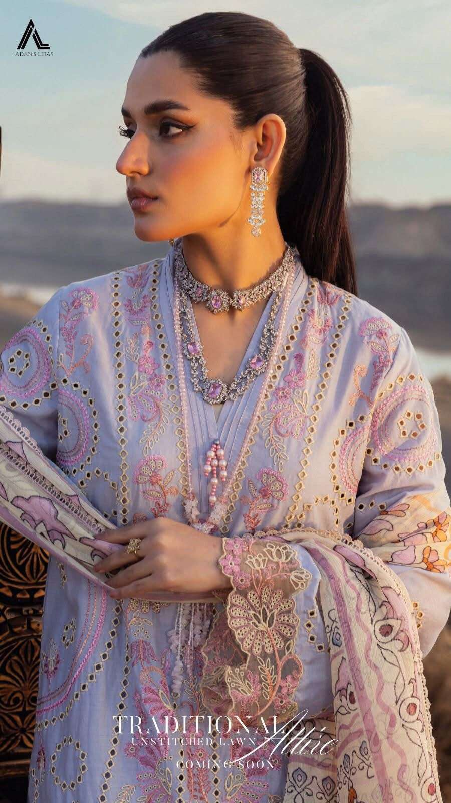 Traditional Attire Unstiched Lawn Collection 2025 Open Pic By Adans Libas 